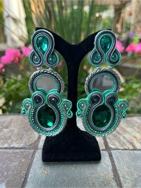 Unique colorful mirror statement earrings